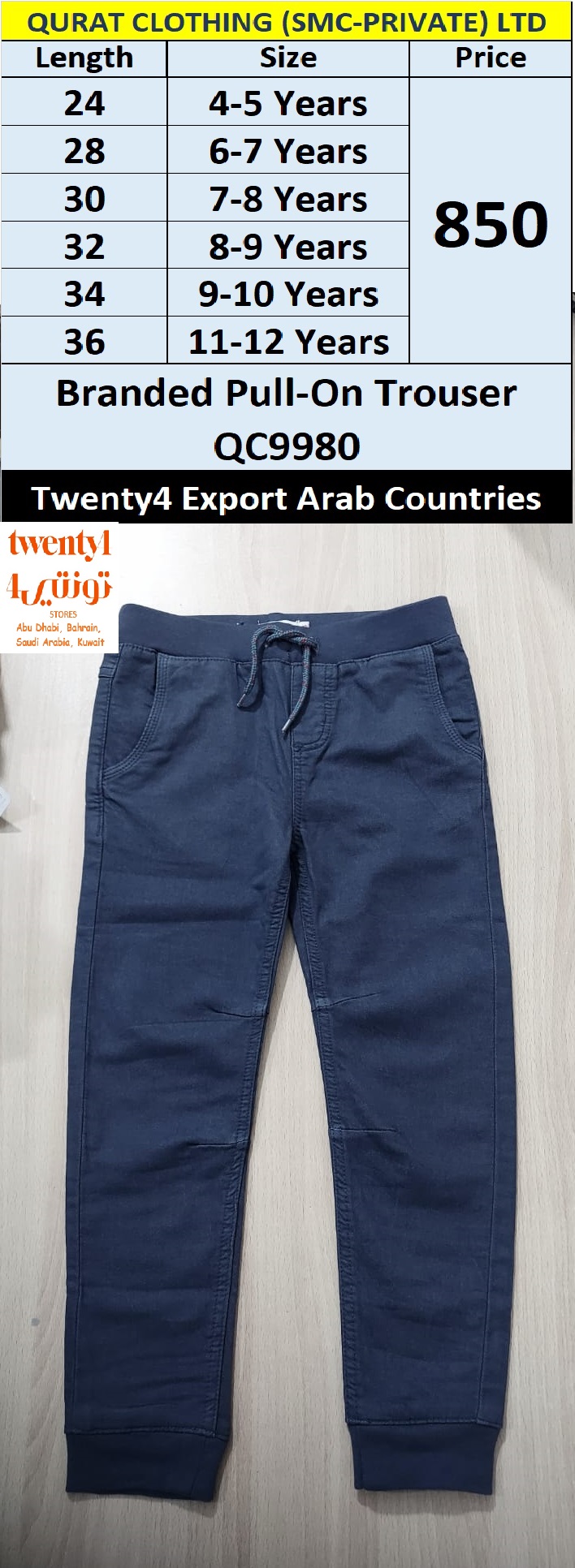 Junior Swag by Twenty4 Brand Pull-On Trouser QC9980, Export Arab Countries