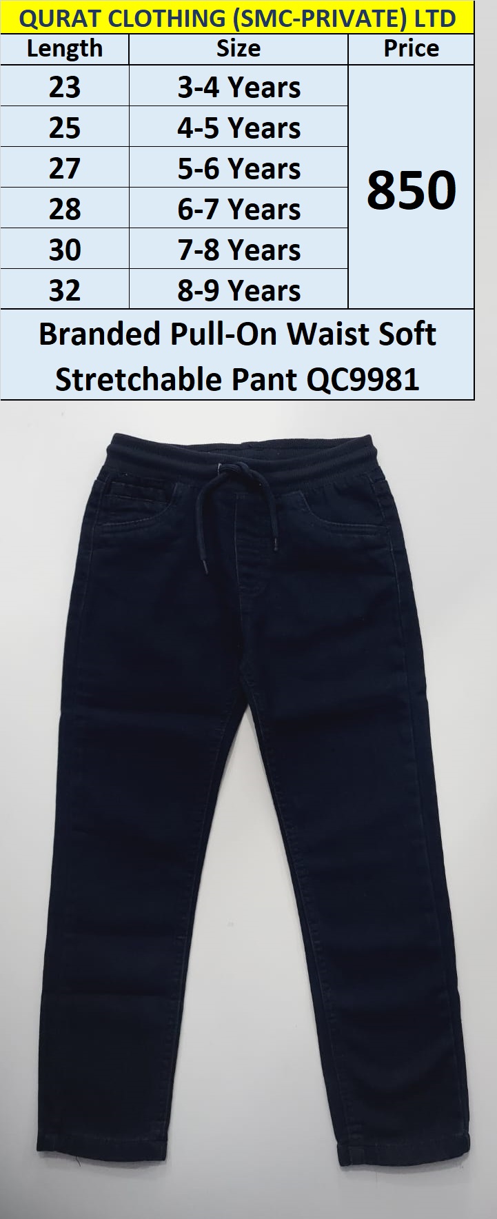 Branded Pull-On Waist Soft Stretchable Pant QC9981, Export Arab Countries