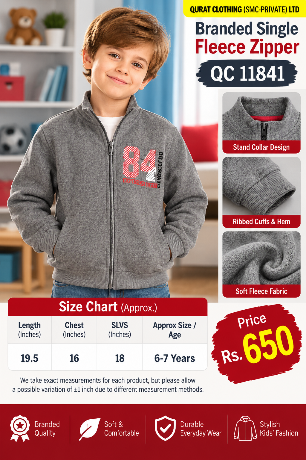 Branded grey marl single fleece zipper sweatshirt with 84 Competition graphic with stand collar and full front zipper — QC11841