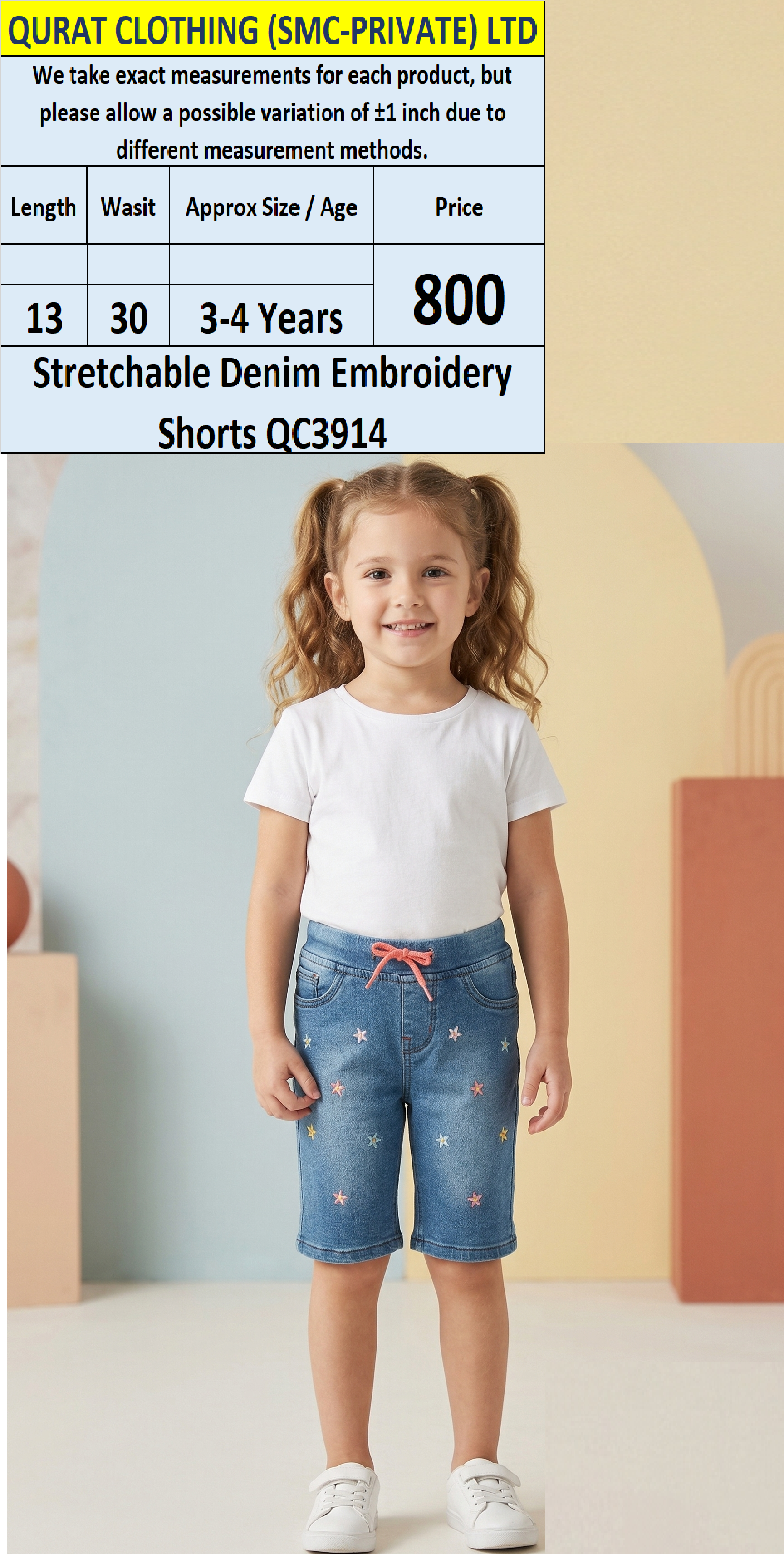 Stretchable Denim Embroidery Shorts QC3914