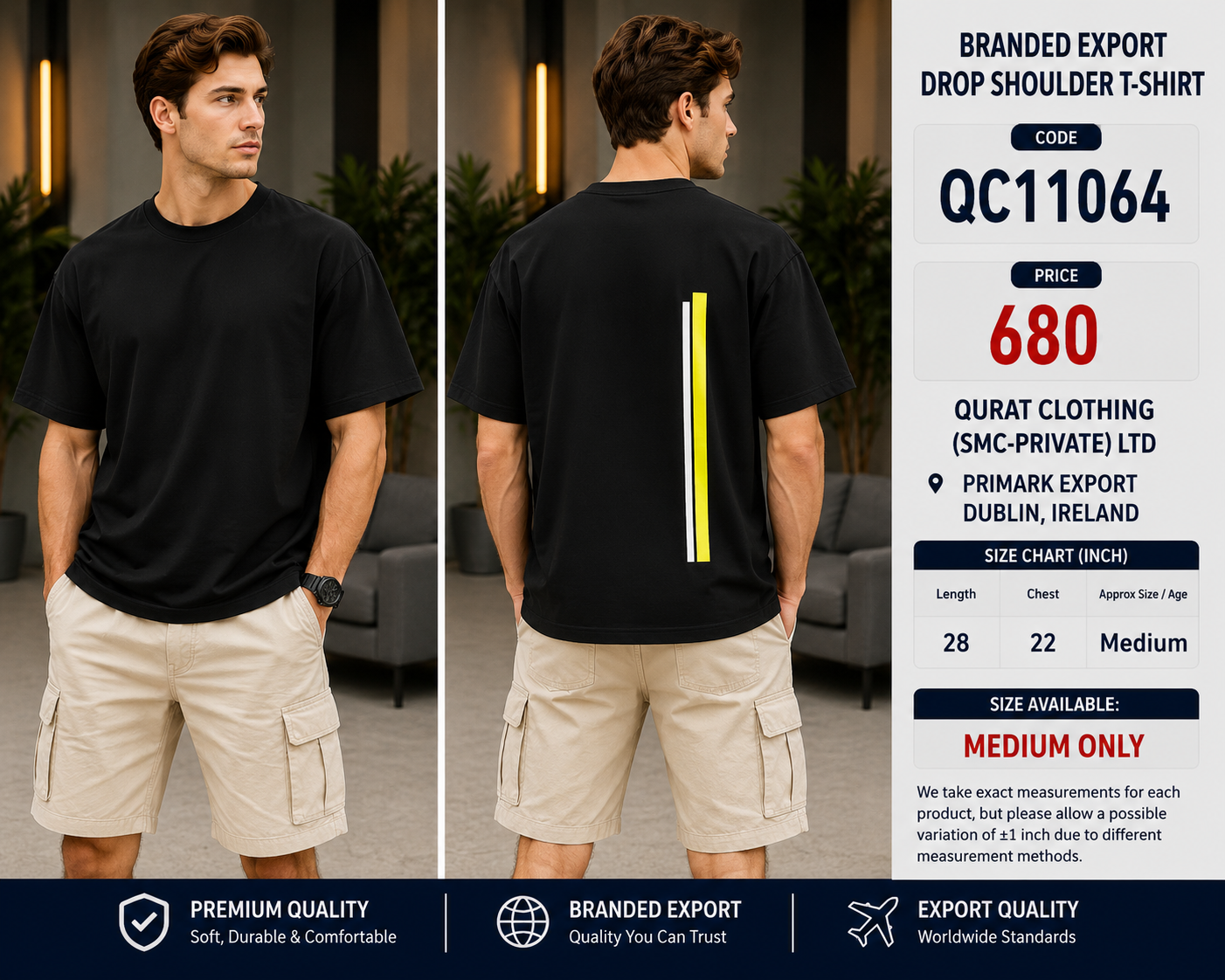 BRANDED EXPORT DROP SHOULDER T-SHIRT QC11064 – Primark Export Dublin, Ireland