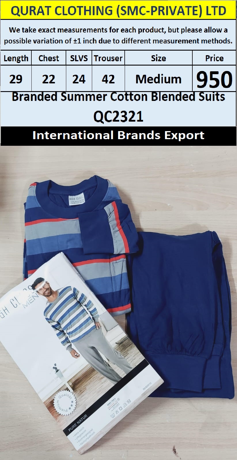 International Brands Summer Cotton Blended Suits Export Germany QC2321