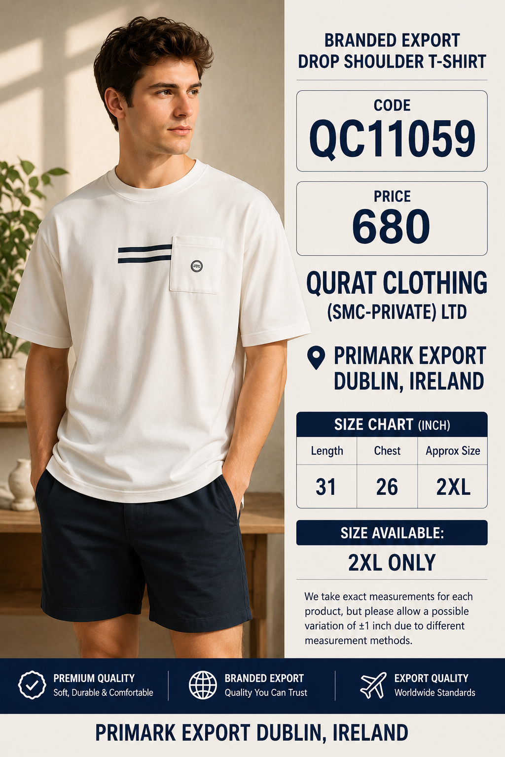 BRANDED EXPORT DROP SHOULDER T-SHIRT QC11059 – Primark Export Dublin, Ireland