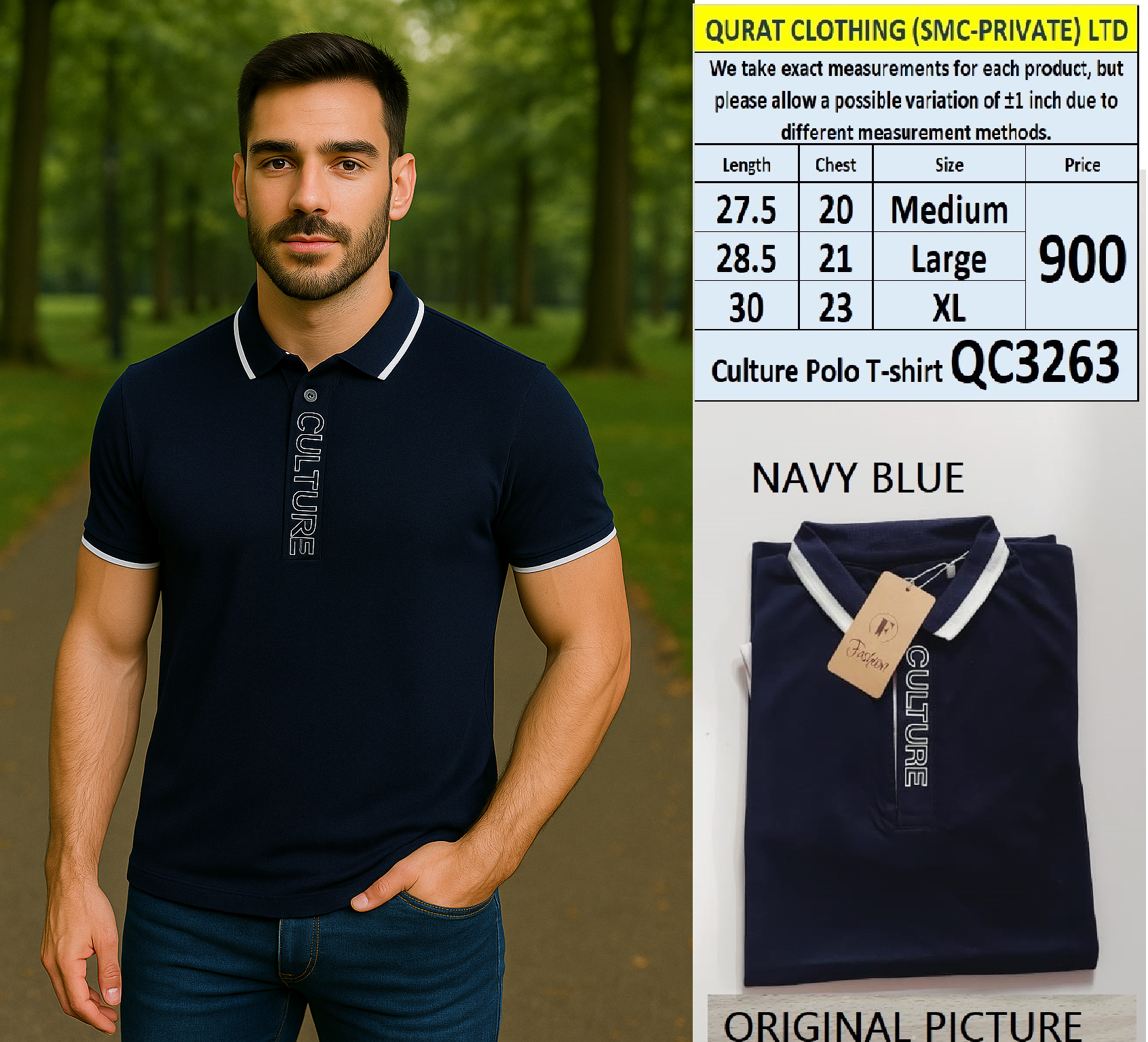 Navy Blue Stylish Culture Polo T-shirt QC3263