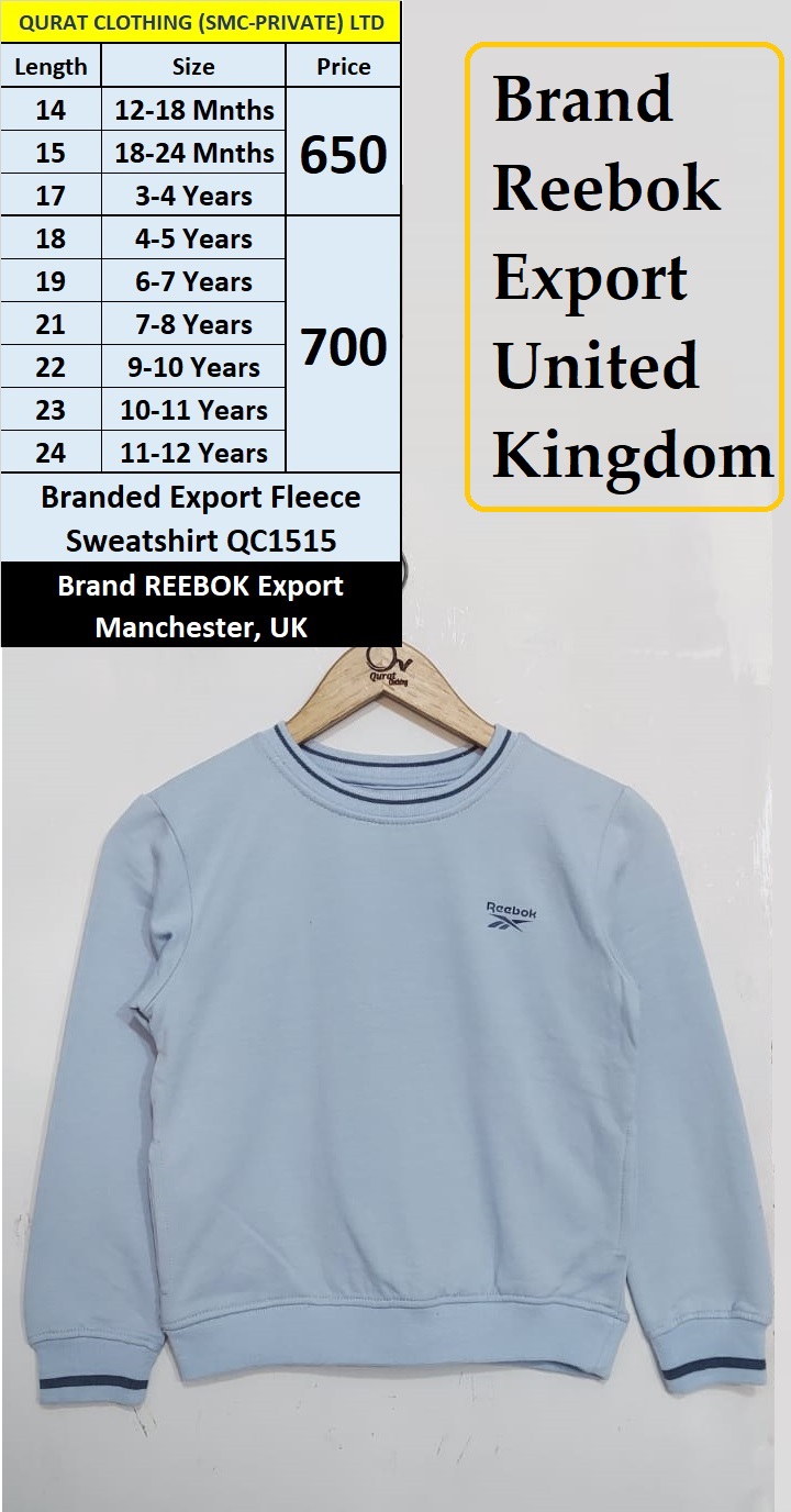 Reebok Brand Fleece Sweatshirt QC1515 Export United Kingdom
