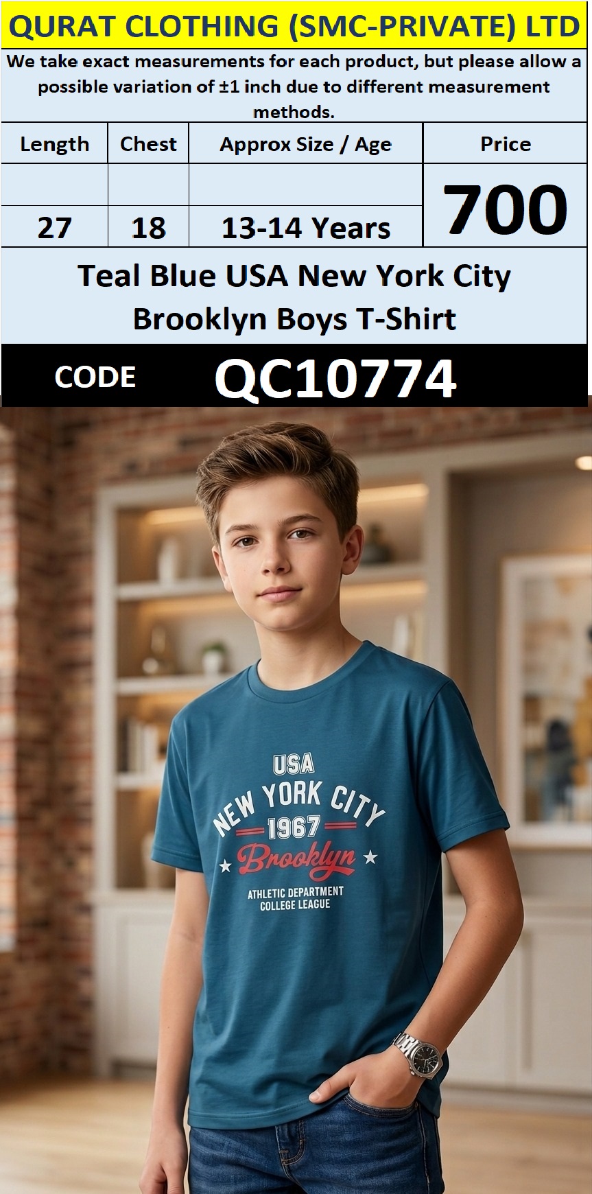 Teal Blue USA New York City Brooklyn Boys T-Shirt QC10774