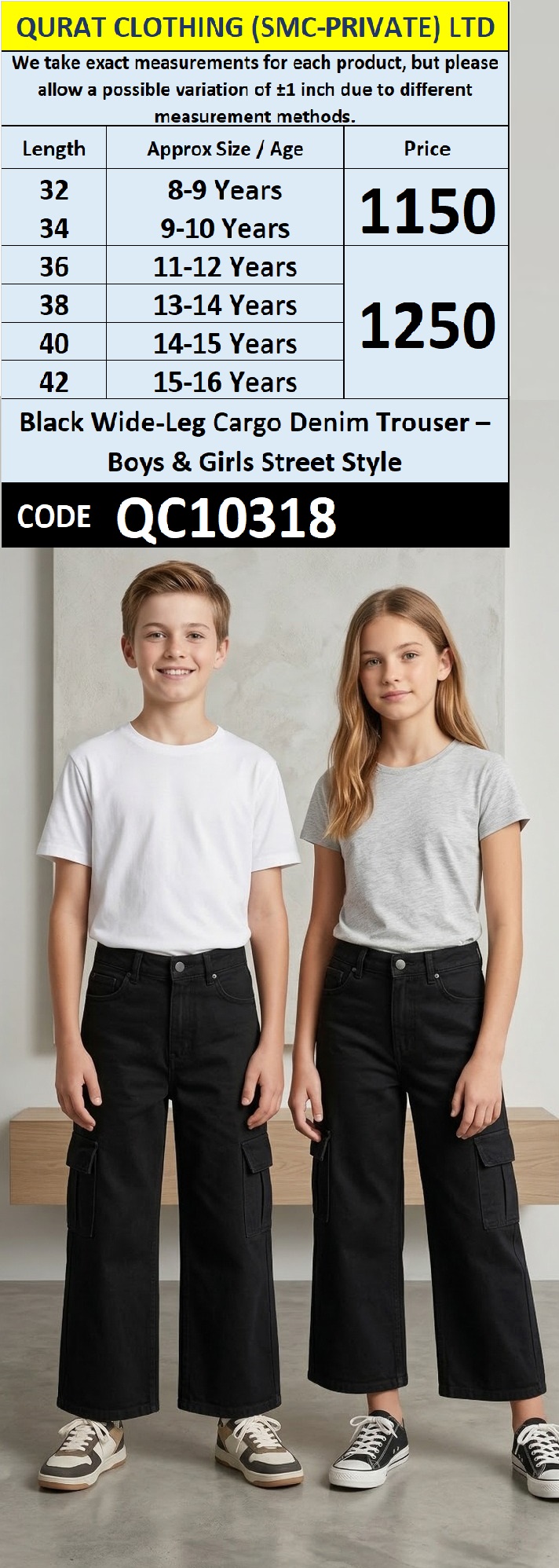 Black Wide-Leg Cargo Denim Trouser – Boys & Girls Street Style QC10318