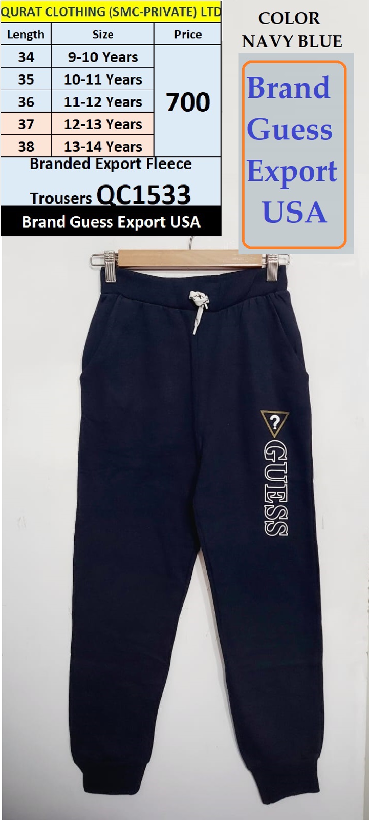Guess Brand Export Fleece Trouser QC1533 Export USA