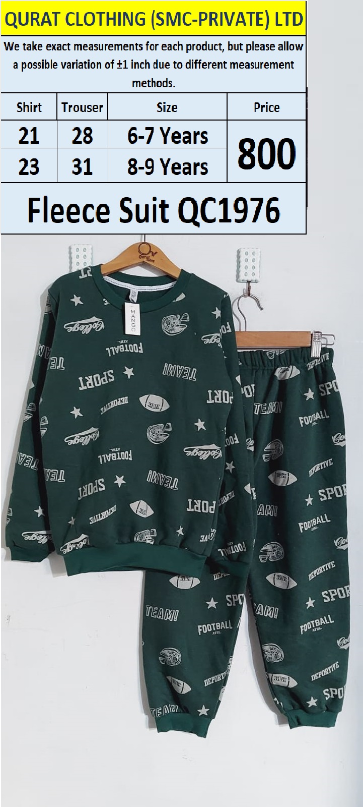 Fleece Two Piece Suit QC1976 by Qurat Clothing 