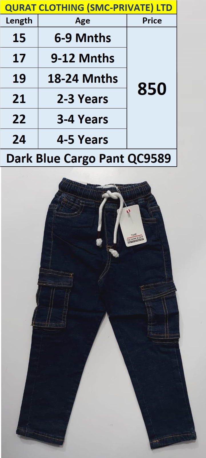 Dark Blue Denim Cargo Pant QC9589 Brand The Denim Edit 