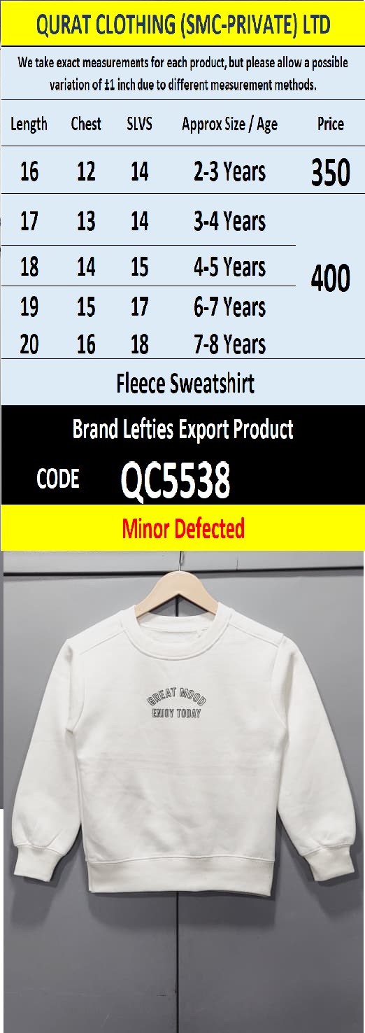 Lefties Brand Fleece Sweatshirt Export Europe or USA (Minor Defected Product) - QC5538