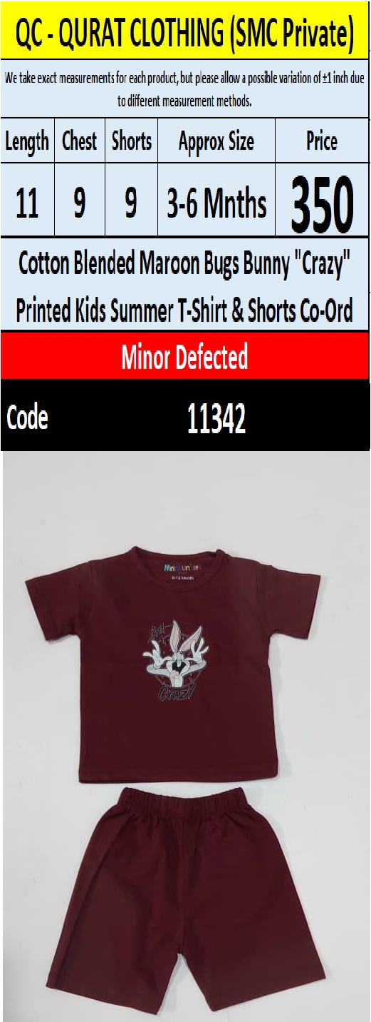 Maroon Bugs Bunny Crazy Print Cotton Blended Kids T-Shirt & Shorts Co-Ord Set – QC11342 - Minor Defected