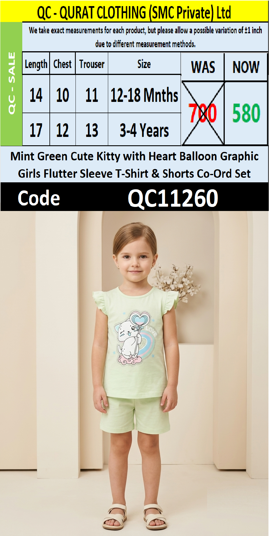 Mint Green Bunny Rainbow Graphic Girls Flutter-Sleeve T-Shirt & Shorts Set QC11260