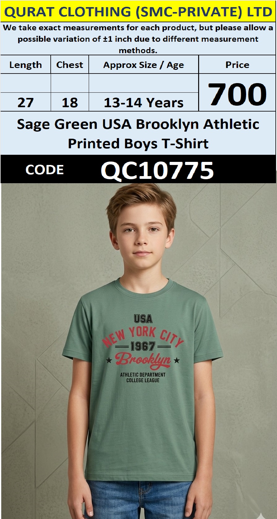 Sage Green USA Brooklyn Athletic Printed Boys T-Shirt QC10775