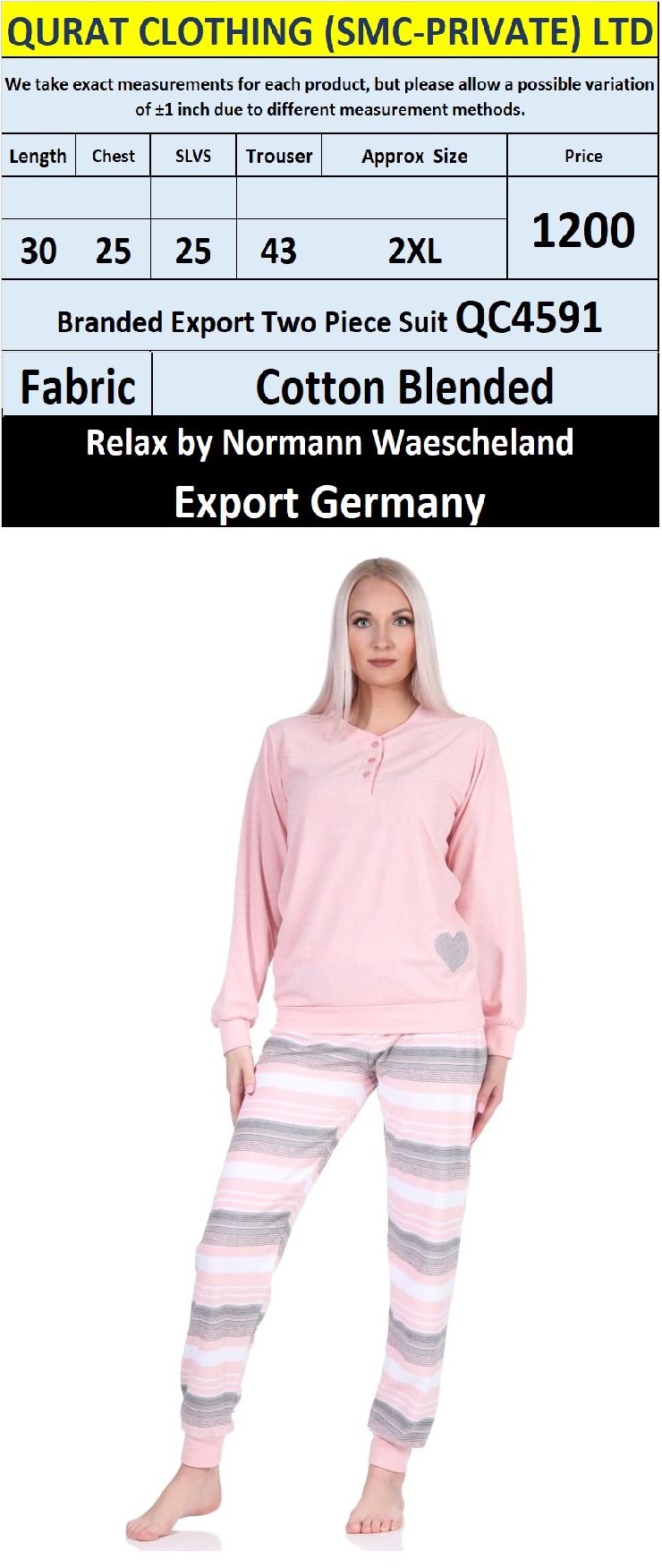 Relax by Normann Waescheland Branded Two Piece Suits QC4591 Export Germany