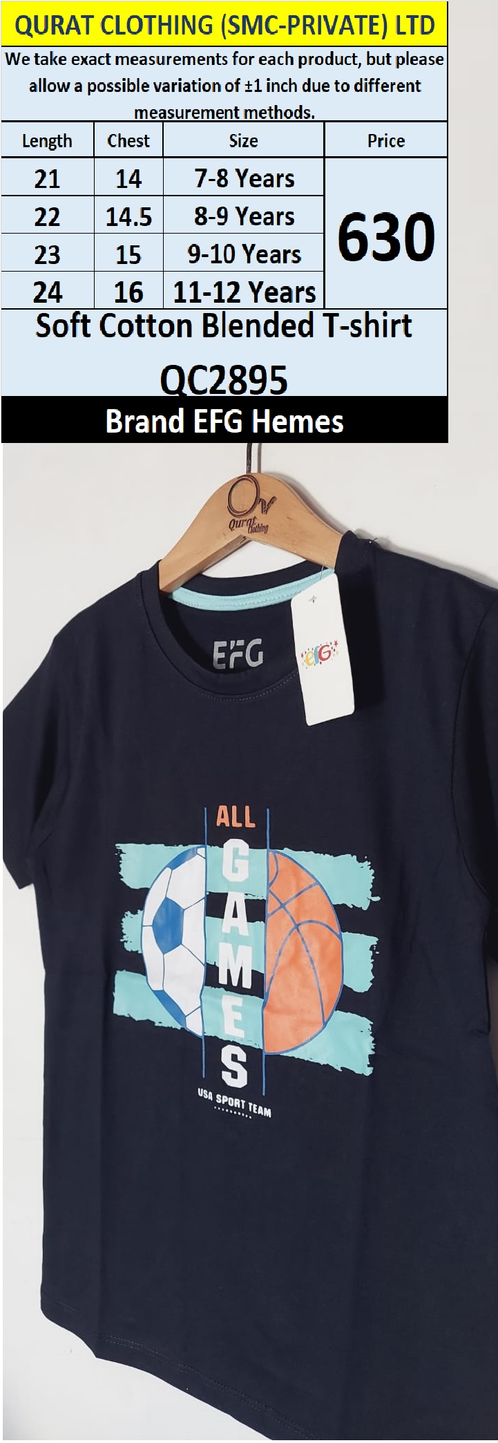 Soft Cotton Blended T-Shirt QC2895  Brand EFG Hemes