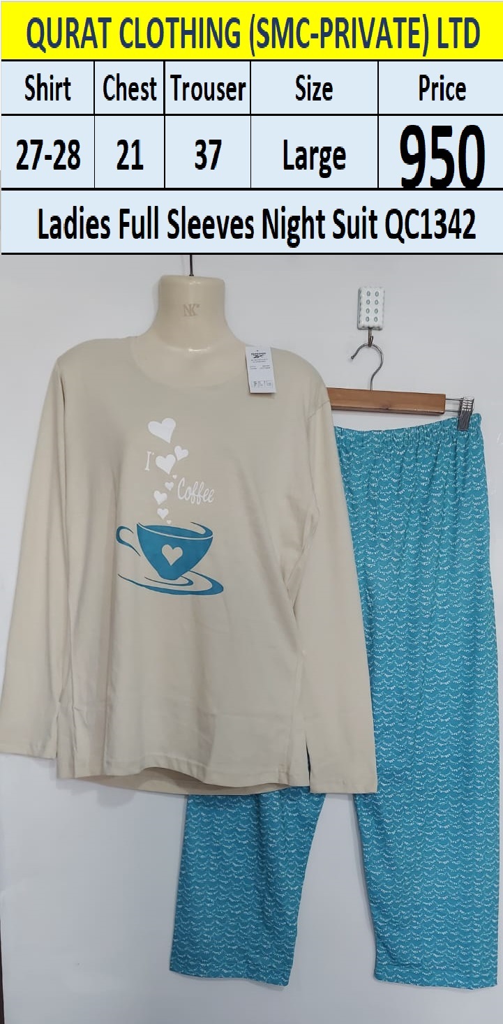 Ladies Full Sleeves I Love Coffee Night Suits QC1342