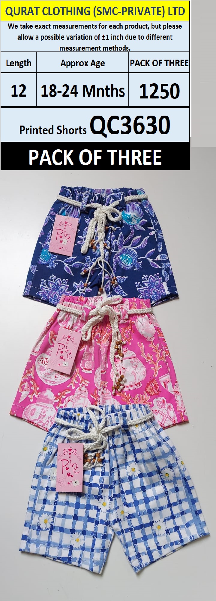 Pack of Three Girls Printed Shorts QC3630