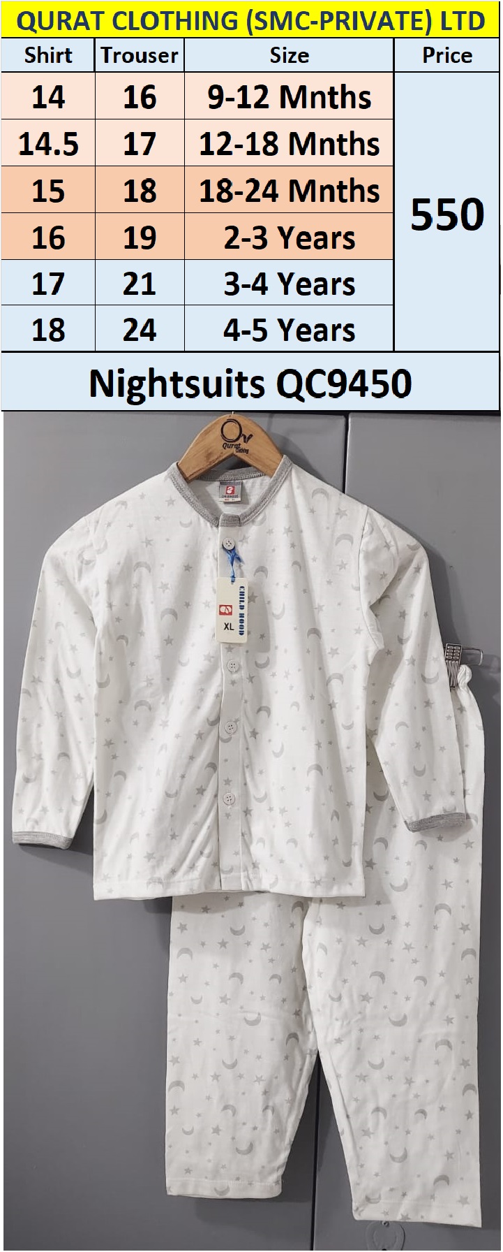 Front Open Moon & Stars Prints Night Suits QC9450 - QC9450