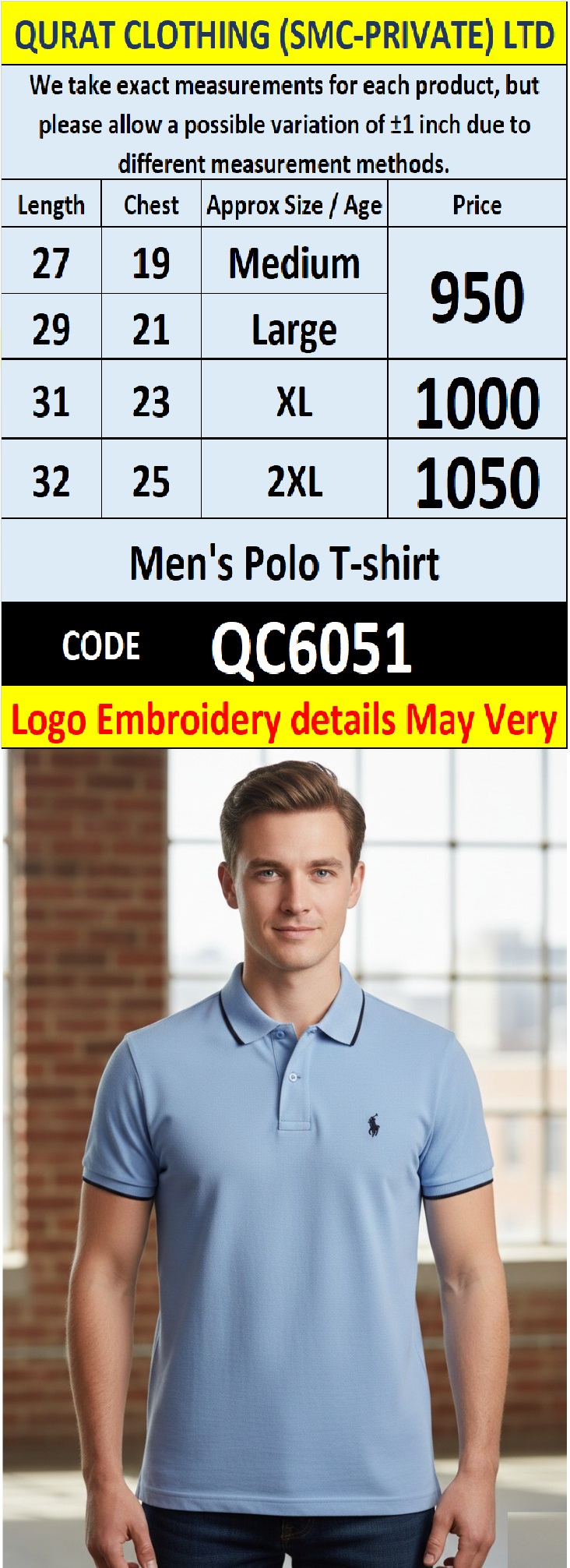 Sky Blue PK Cotton Piqué Polo T-Shirt Contrast Collar Men’s Regular Fit – QC6051