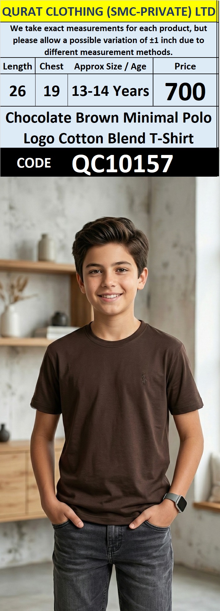Chocolate Brown Minimal Polo Logo Cotton Blend T-Shirt – QC10157