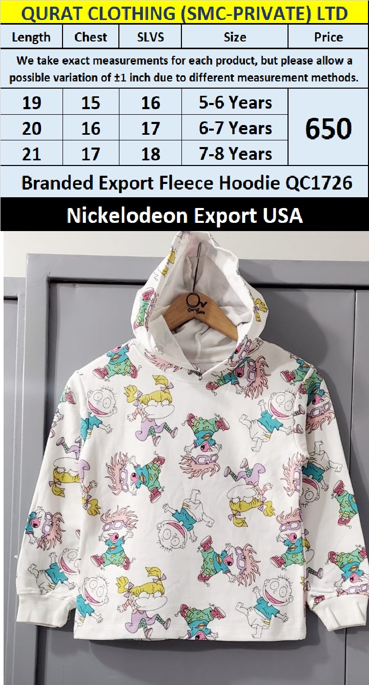 Nickelodeon Brand Export Cartoon Print Hoodie QC1726 | Export USA Qurat Clothing
