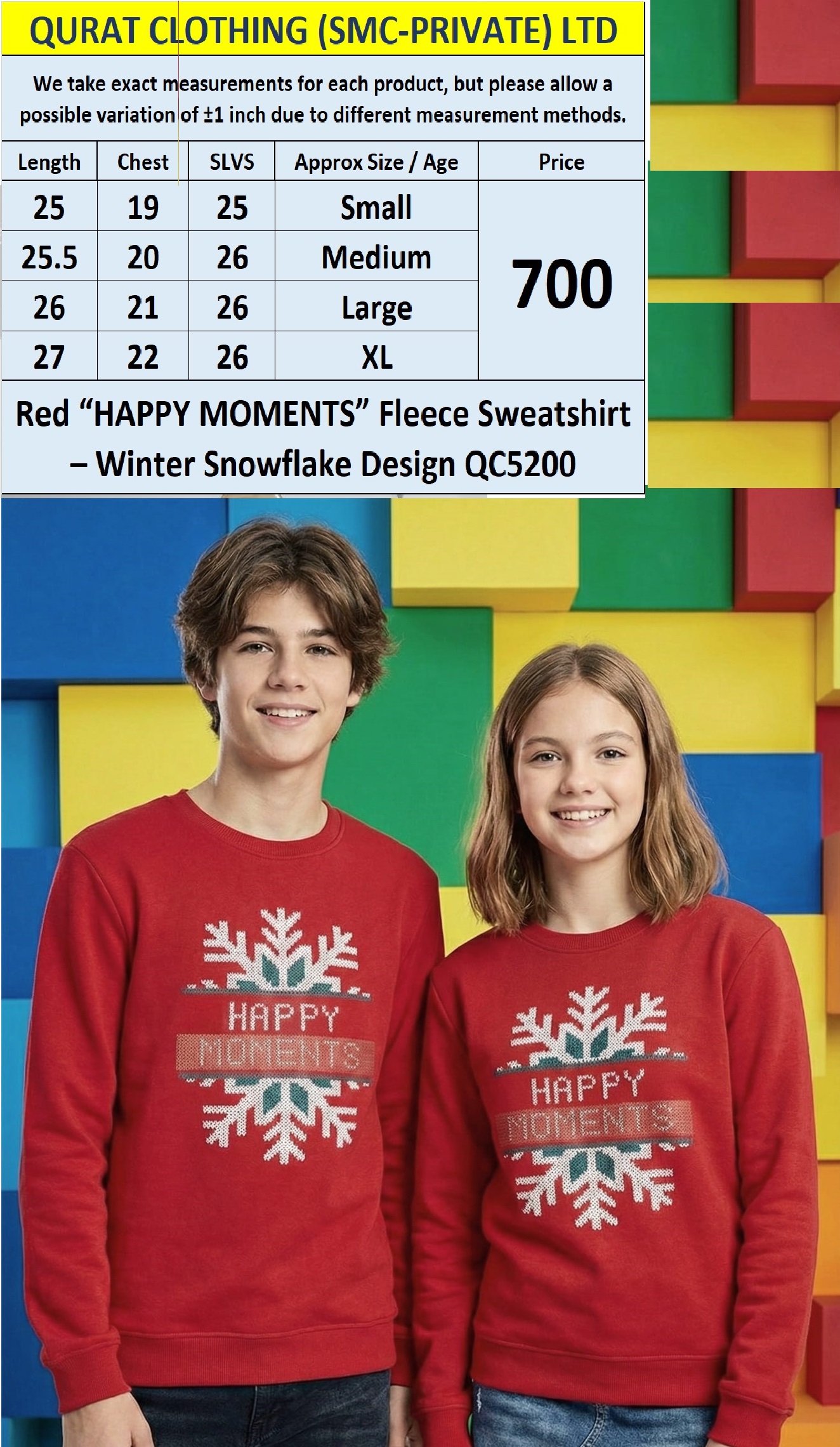 Crafted Gear Red HAPPY MOMENTS Snowflake Winter Fleece Sweatshirt QC5200 Export Europe