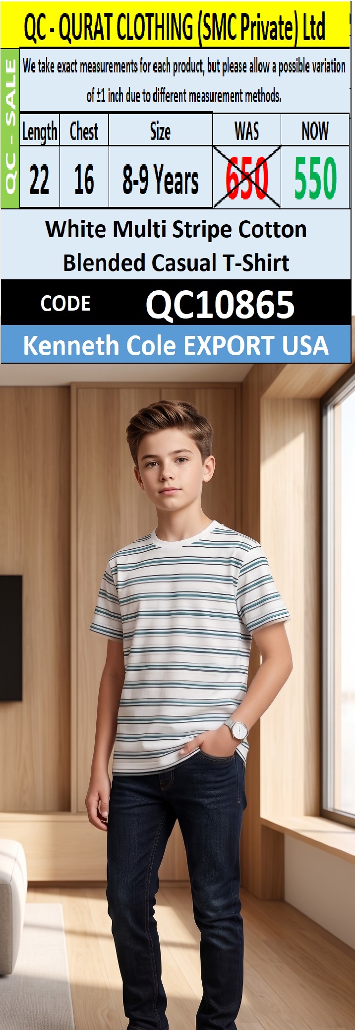 White Multi Stripe Cotton Blended Casual T-Shirt QC10865 – Kenneth Cole Export USA