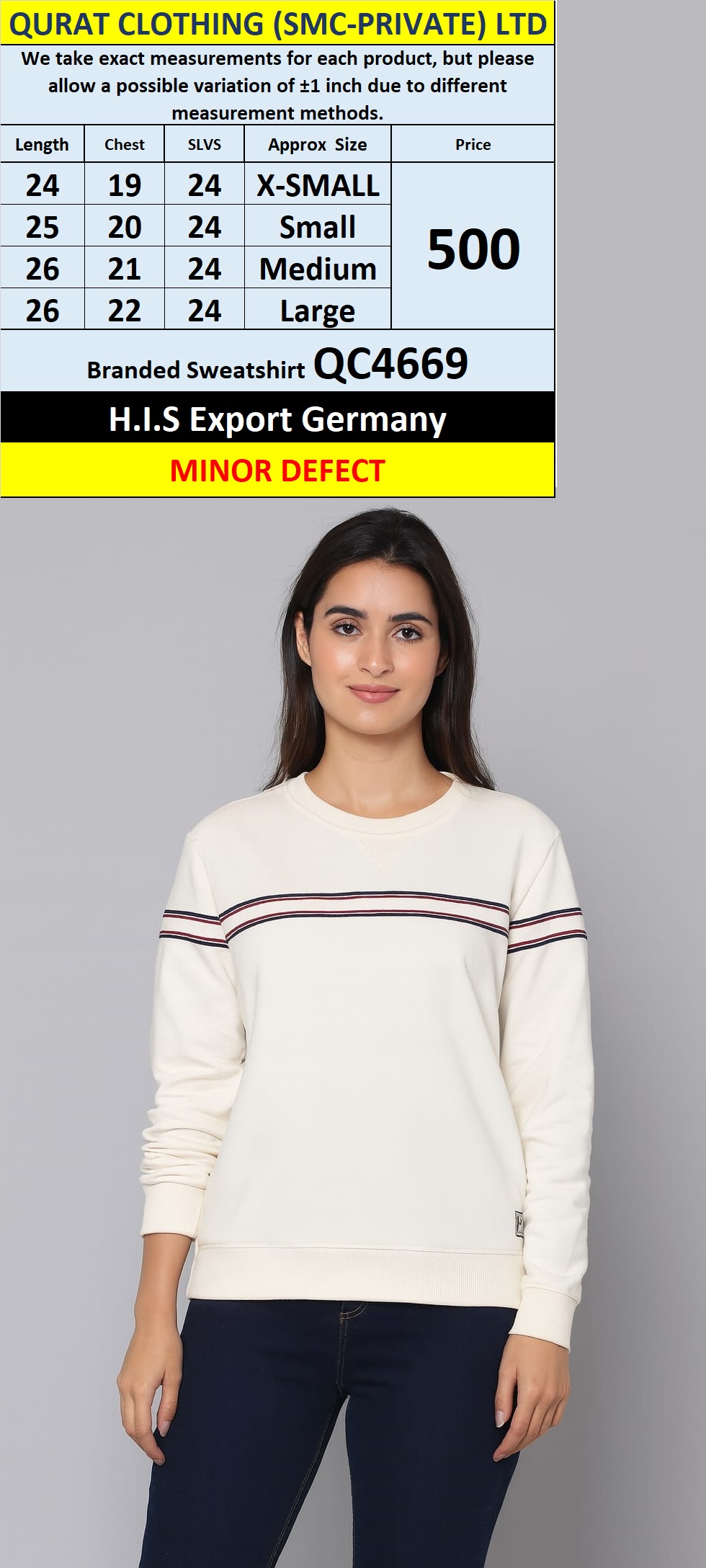 H.I.S Brand Sweatshirt QC4669 Export Germany (Minor Defect)