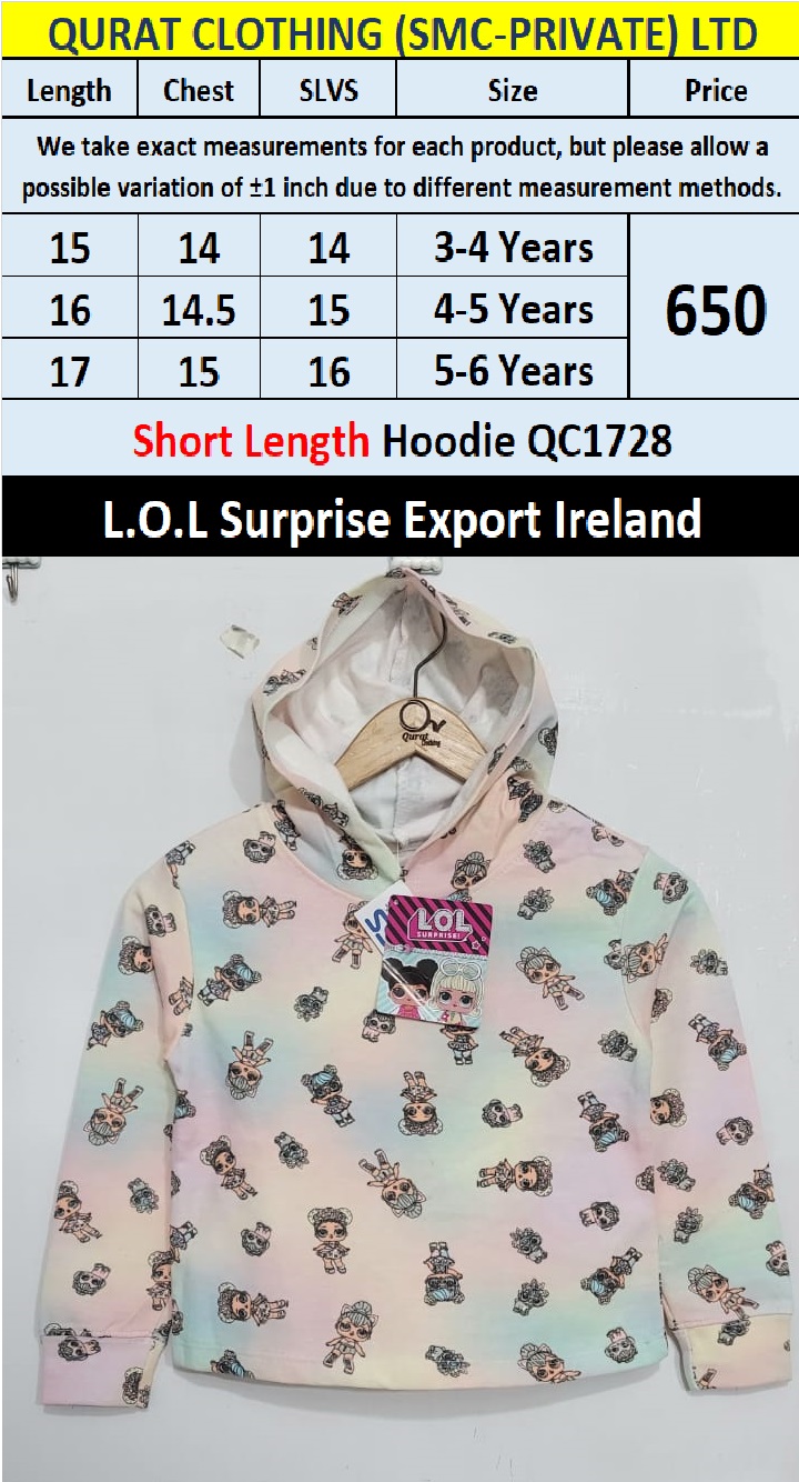 LOL Surprise Brand Export Cute Doll Short Length Hoodie QC1728 | Export Ireland Qurat Clothing