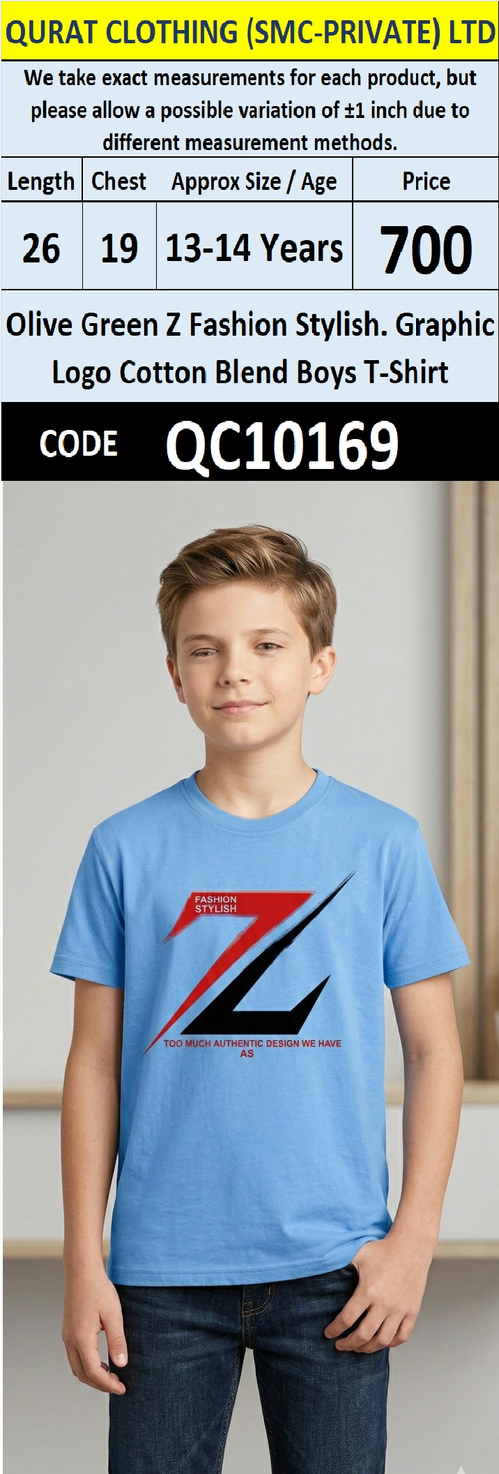 Sky Blue Z Fashion Stylish Graphic Logo Cotton Blend Boys T-Shirt QC10169