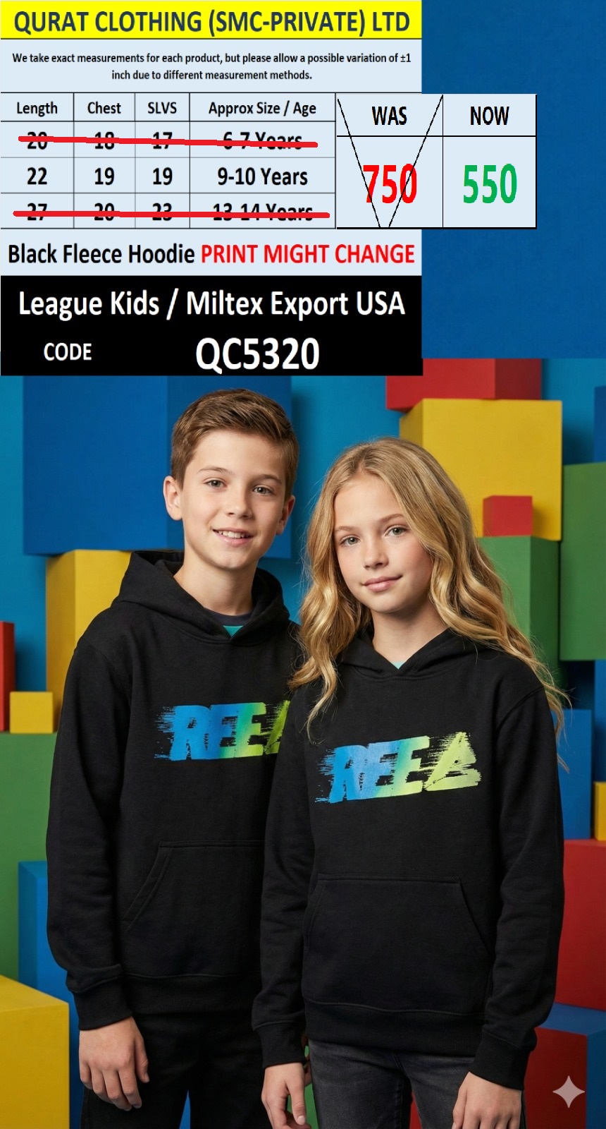Black Fleece Pullover Hoodie REE Print Kids QC5320