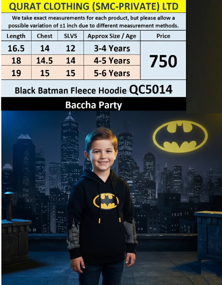 Black Batman Fleece Hoodie for Boys QC5014 