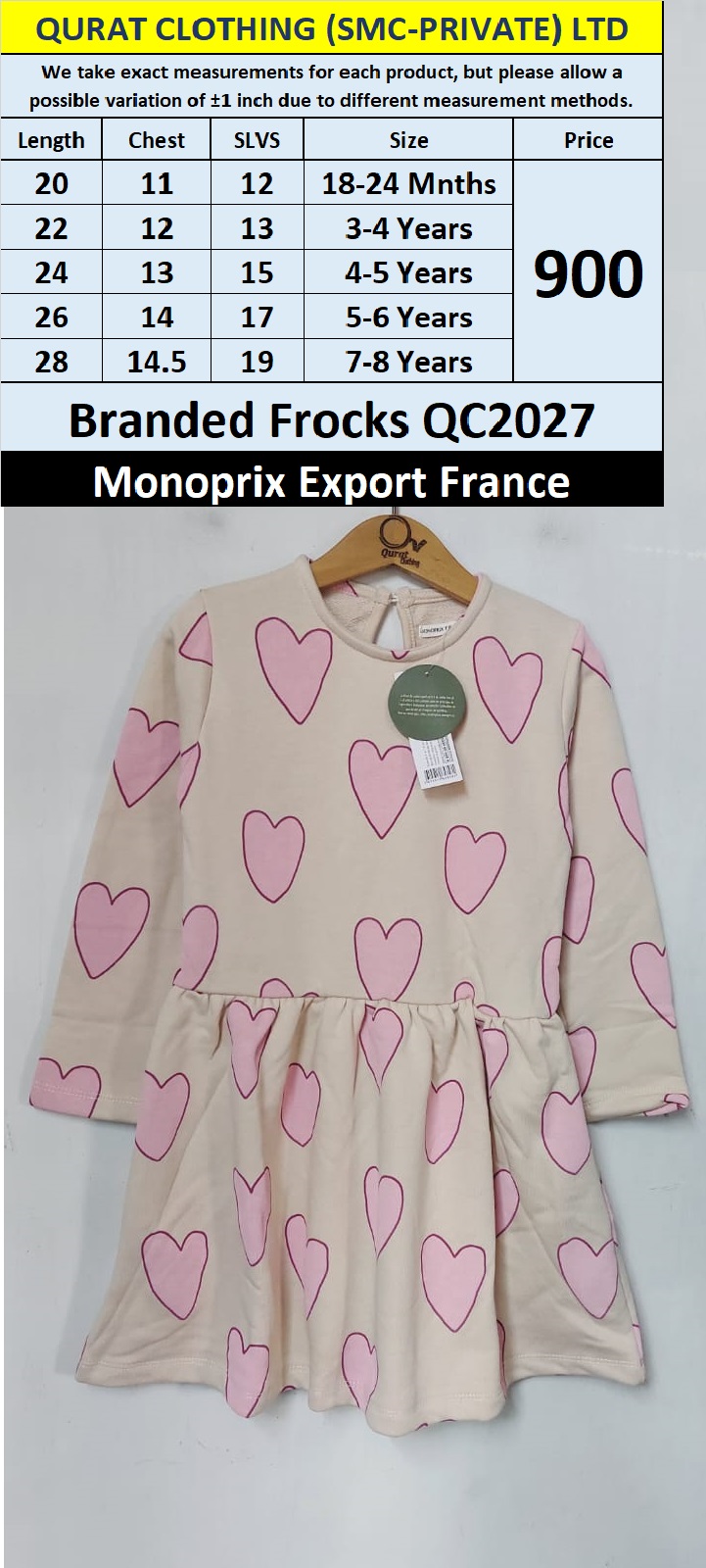 Monoprix Brand Frock QC2027 Export France 