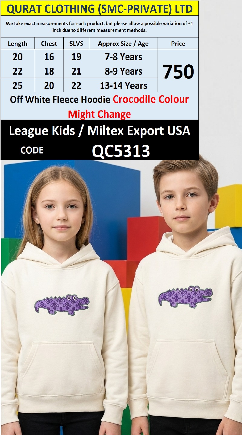 Off White Fleece Kids Pullover Hoodie Crocodile Colour Might Change Print League Kids Miltex Export USA QC5313