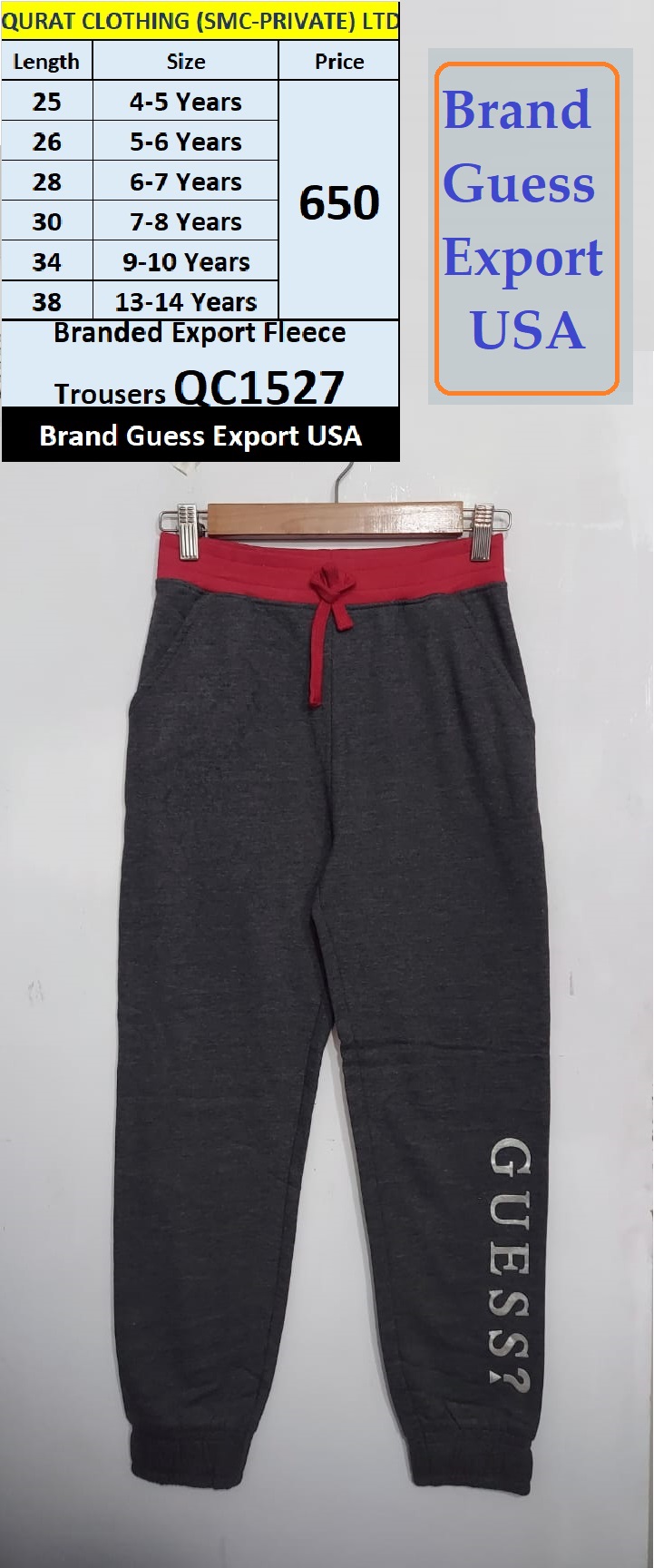 Guess Brand Export Fleece Trouser QC1527 Export USA