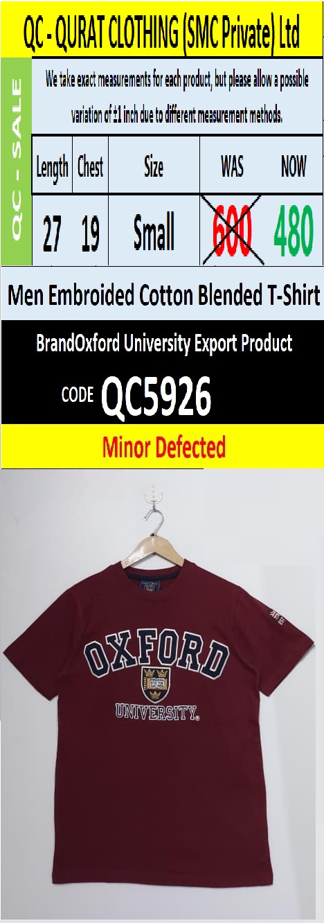 Brand Oxford Men's Embroidered Cotton Blended T-shirt - QC5926 (Minor Defected)