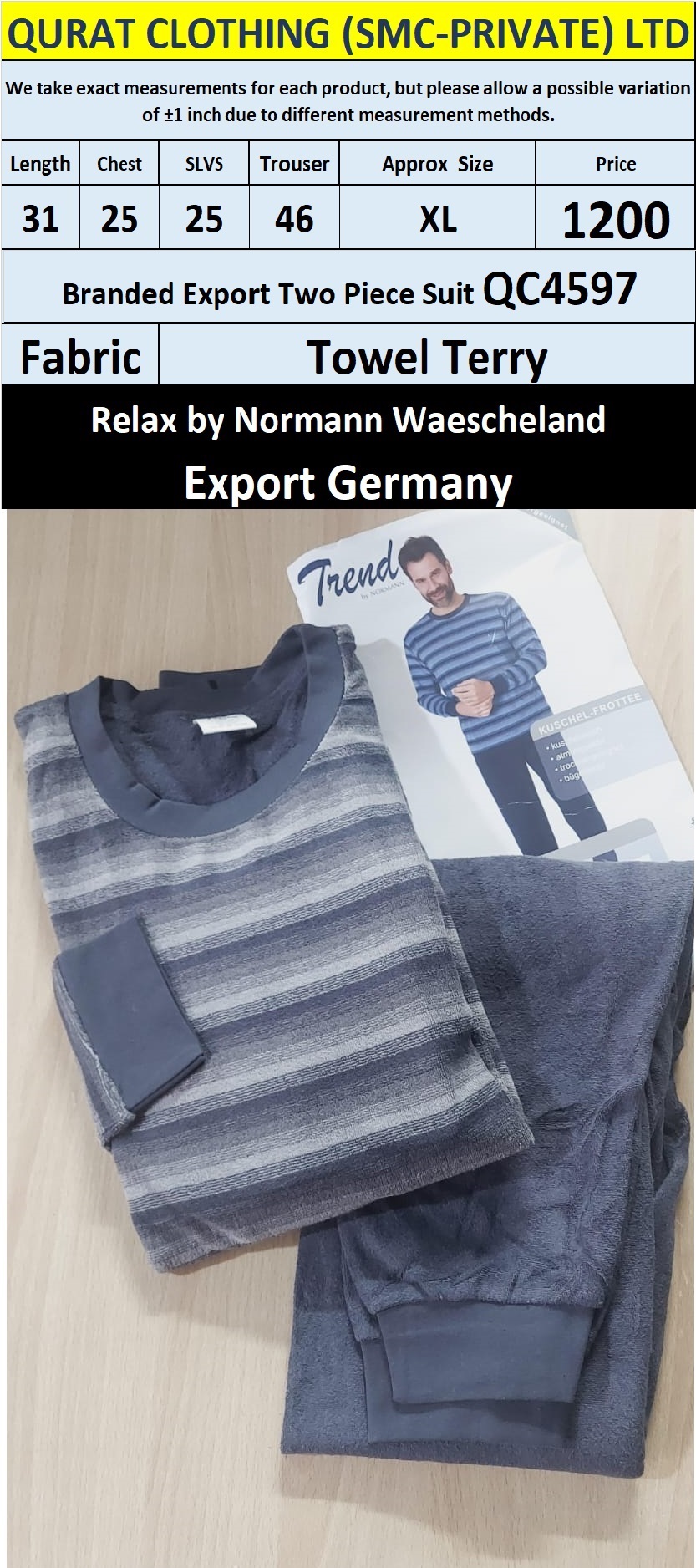 Relax by Normann Waescheland Branded Two Piece Suits QC4597 Export Germany