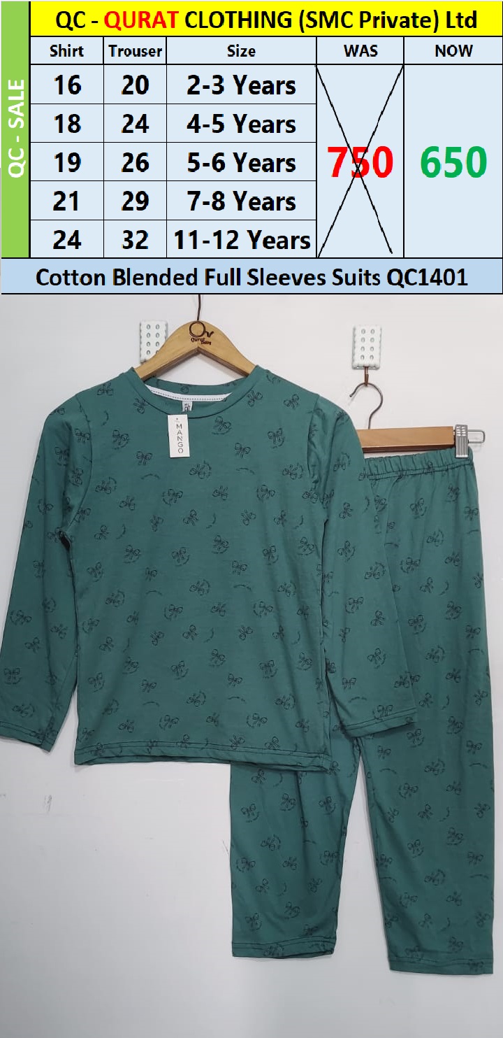 Green Bow Print Cotton Blended Suit QC1401