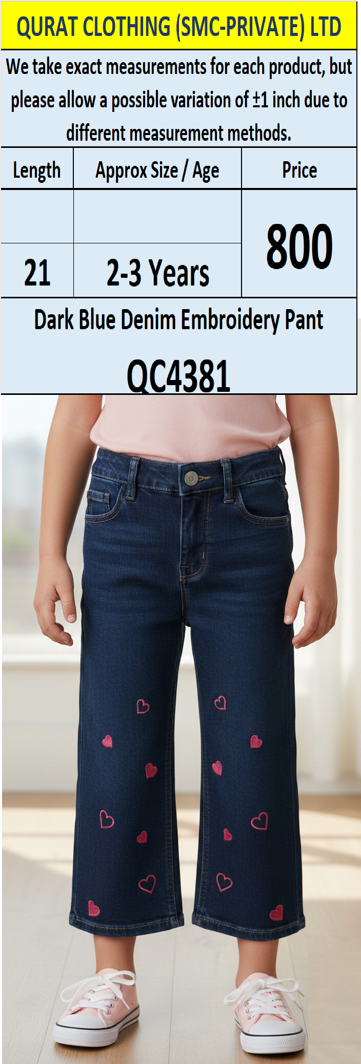 Dark Blue Denim Embroidery Pant QC4381