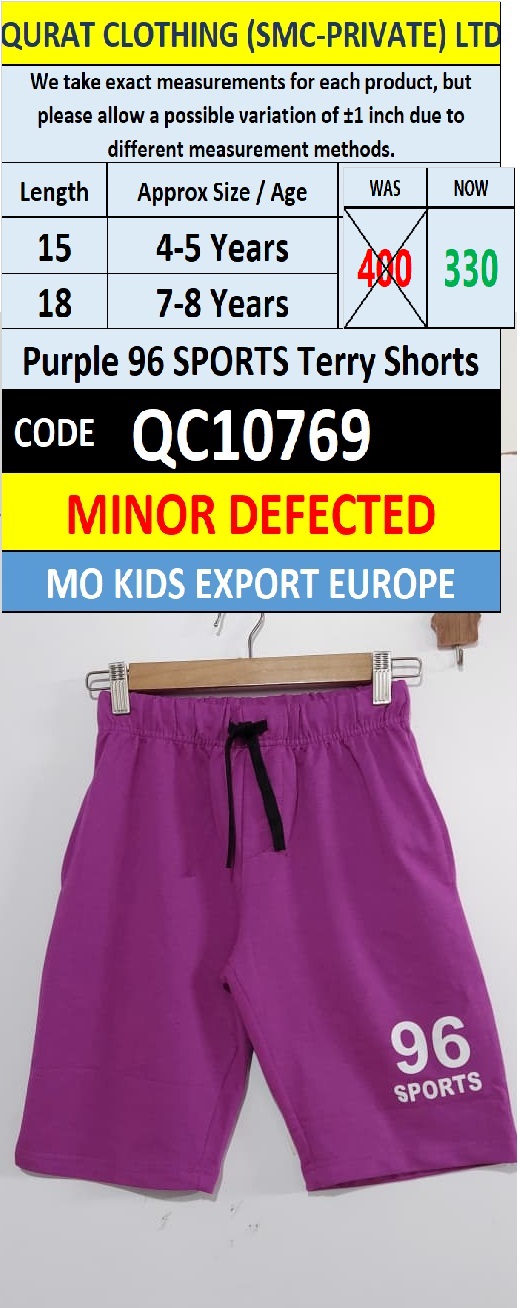 Purple 96 SPORTS Terry Shorts – MO Kids Export Europe – Minor Defected QC10769