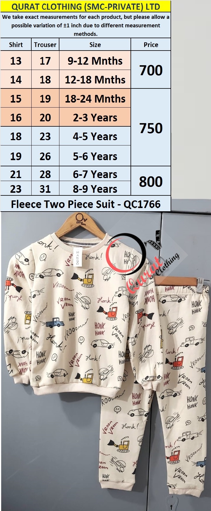 Qurat Clothing presents QC1766, a vibrant, cozy Vroom Vroom Honk Honk Fancy Fleece two-piece suit.