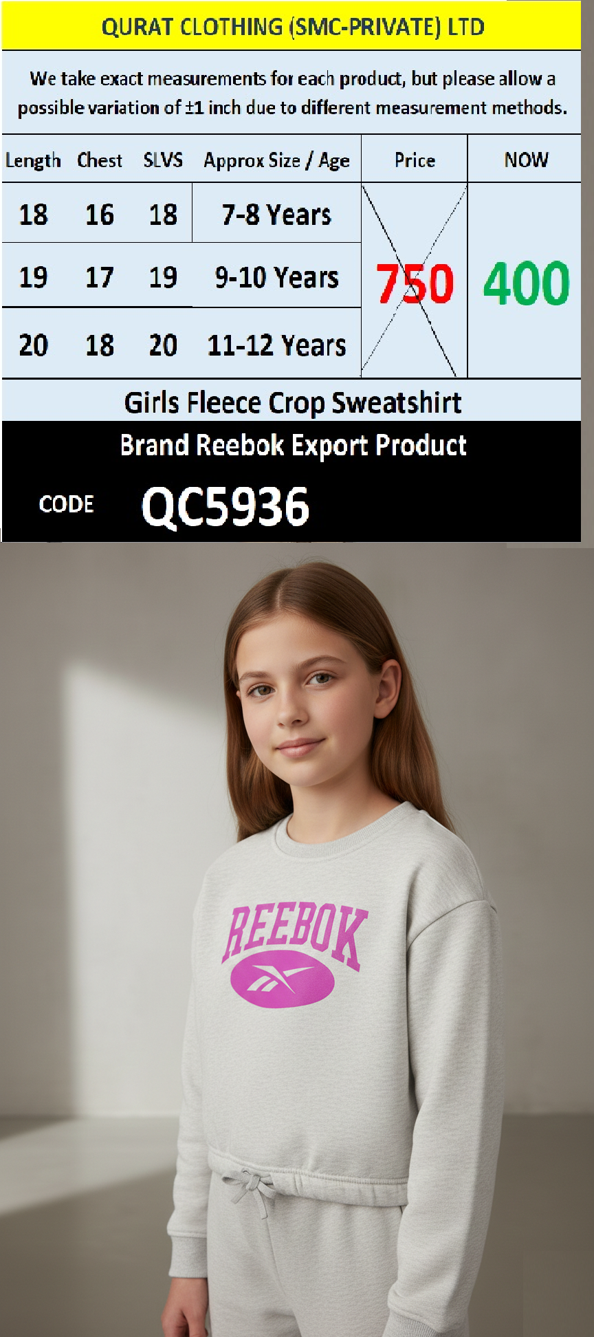Girls Fleece Cropped Sweatshirt Export Product - QC5936