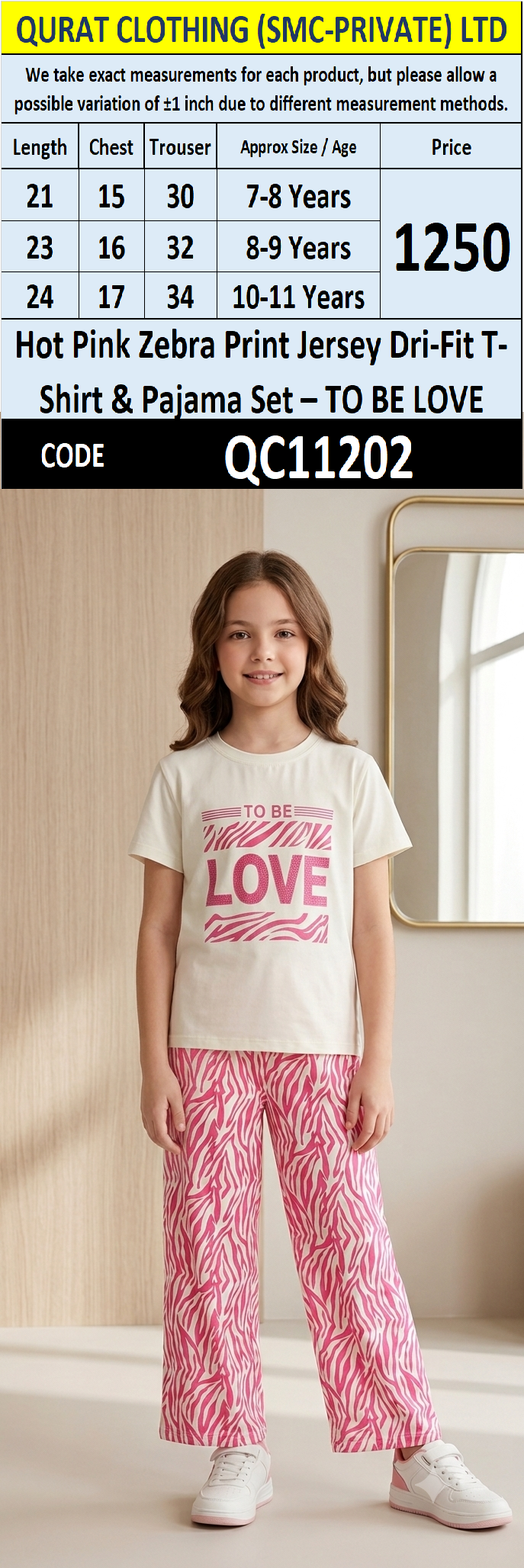 Hot Pink Zebra Print Jersey Dri-Fit T-Shirt & Pajama Set – "TO BE LOVE" QC11202