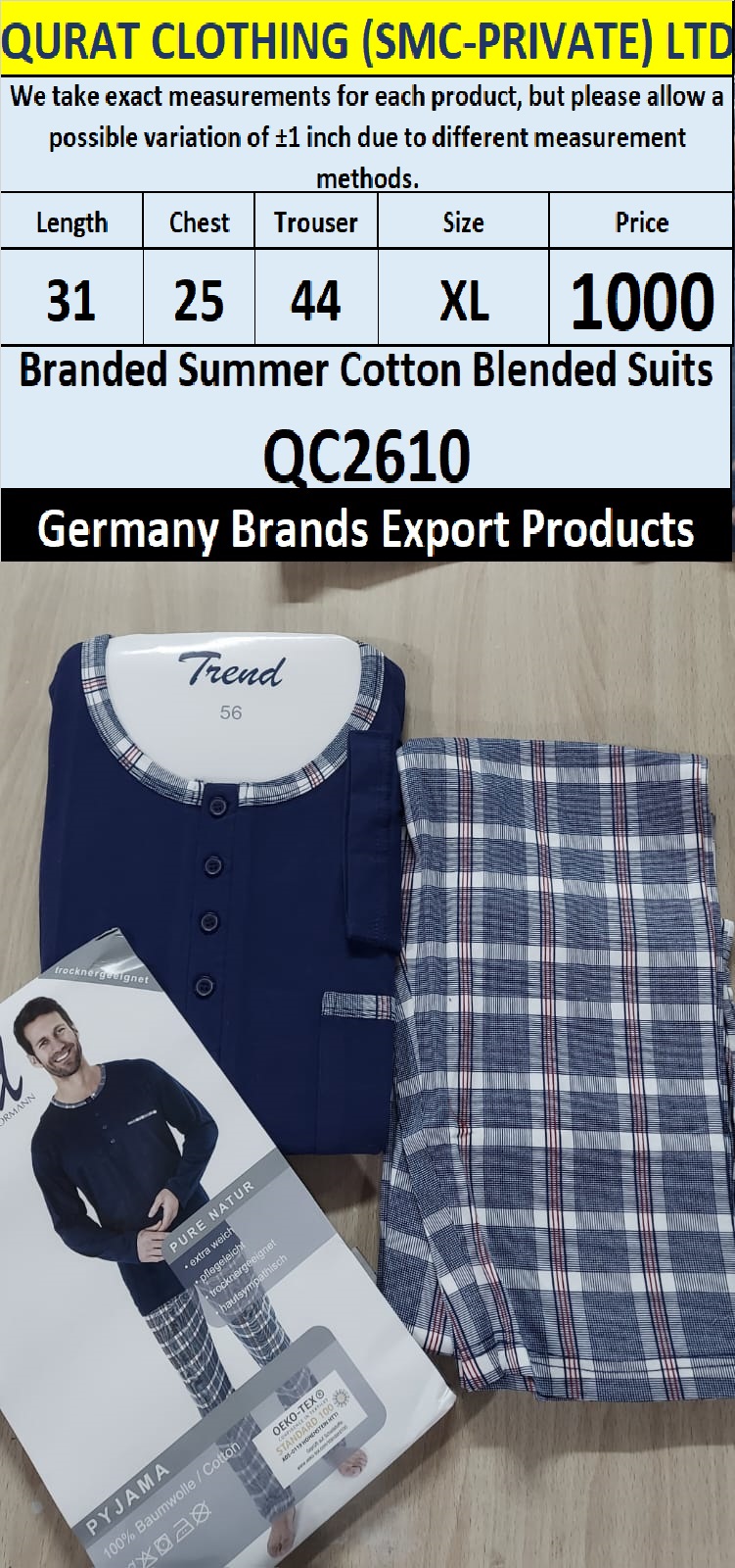 International Brands Summer Cotton Blended Suits Export Germany QC2610