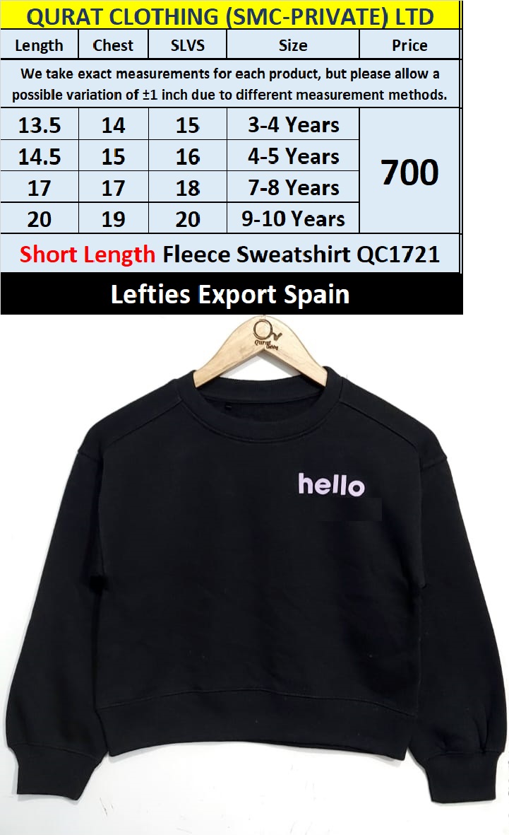 Lefties Brand Export Hello Black Short Length Sweatshirt QC1721 | Export Spain Qurat Clothing
