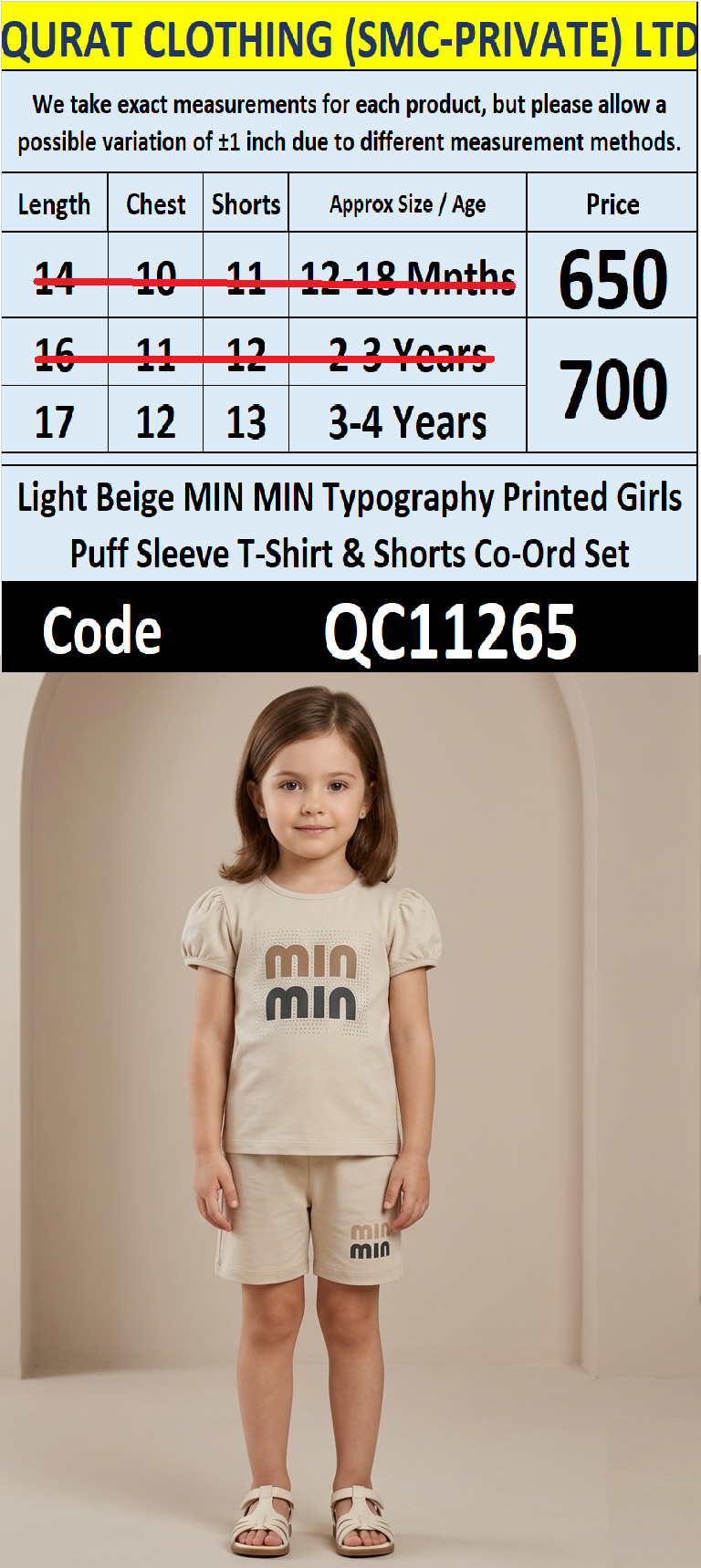 Light Beige MIN MIN Graphic Girls Puff-Sleeve T-Shirt & Shorts Set QC11265
