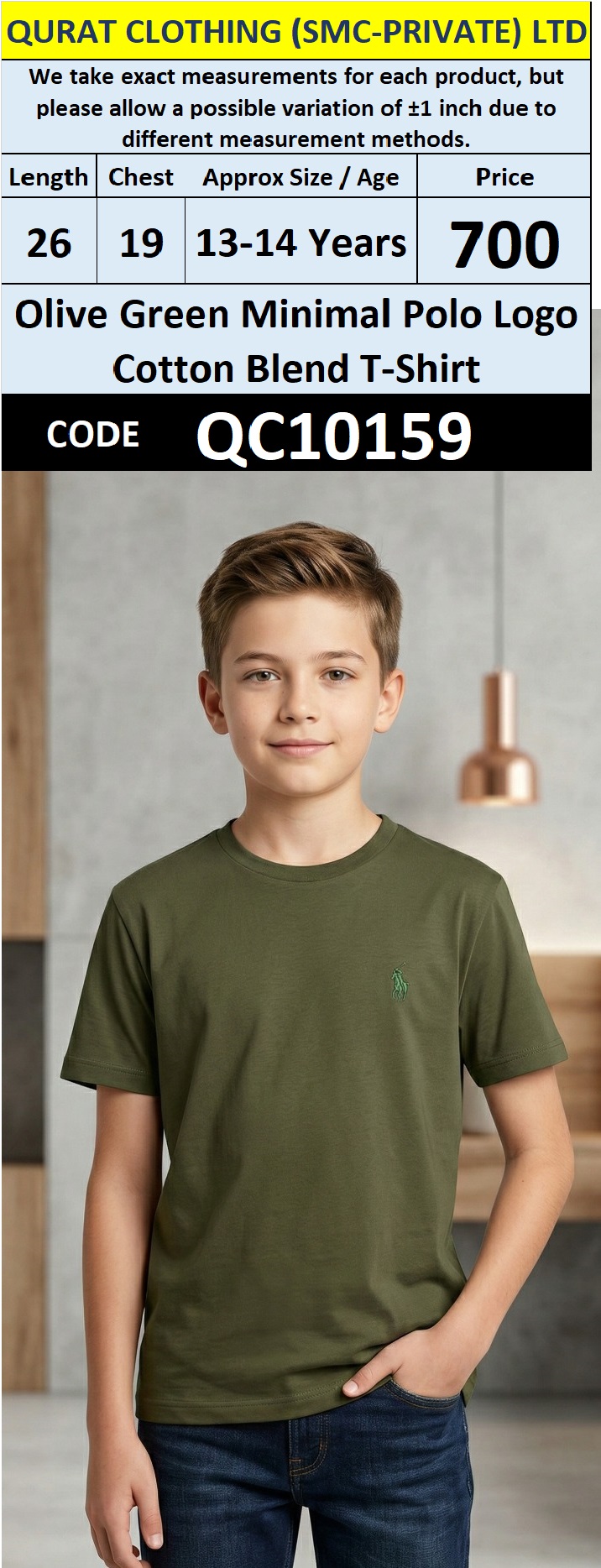 Olive Green Minimal Polo Logo Cotton Blend T-Shirt – QC10159