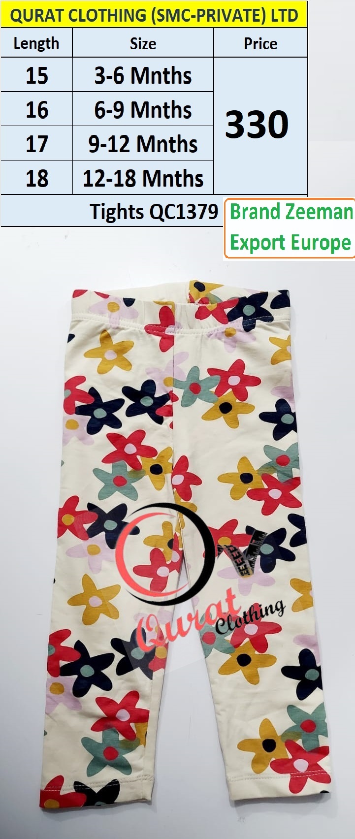 Zeeman Brand Beautiful Flowers Print Tights QC1379 Export Europe