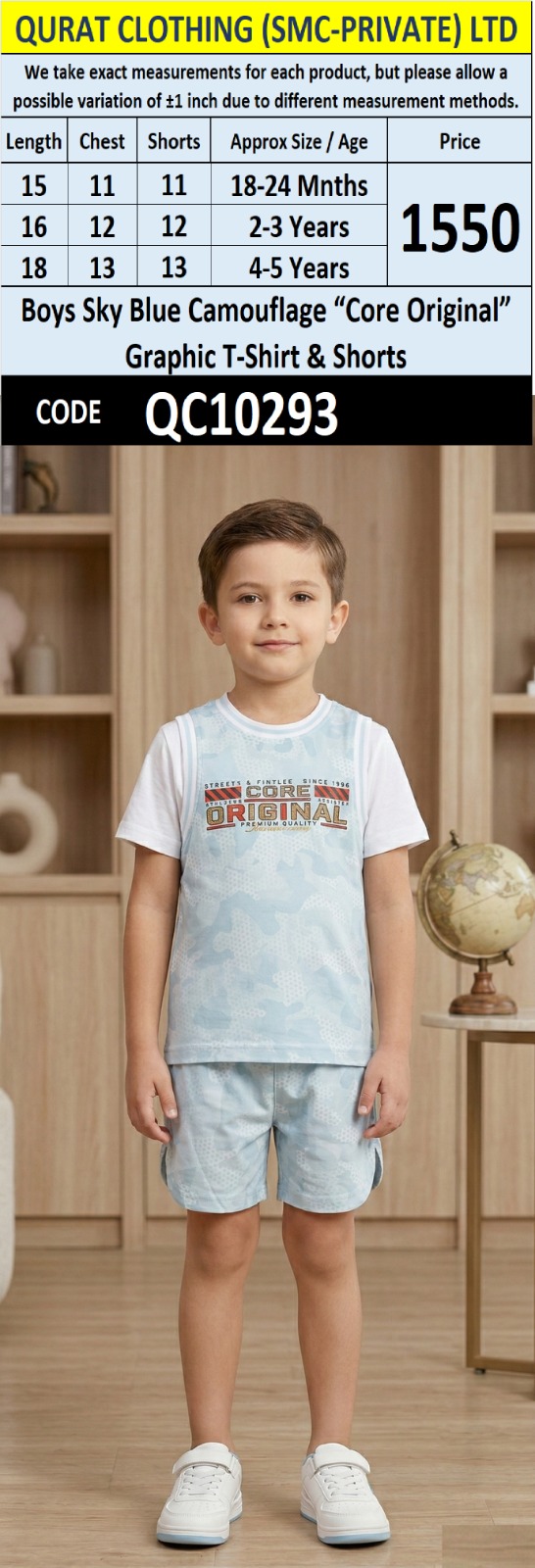 Boys Sky Blue Camouflage “Core Original” Graphic T-Shirt & Shorts - QC10293 - QC10293